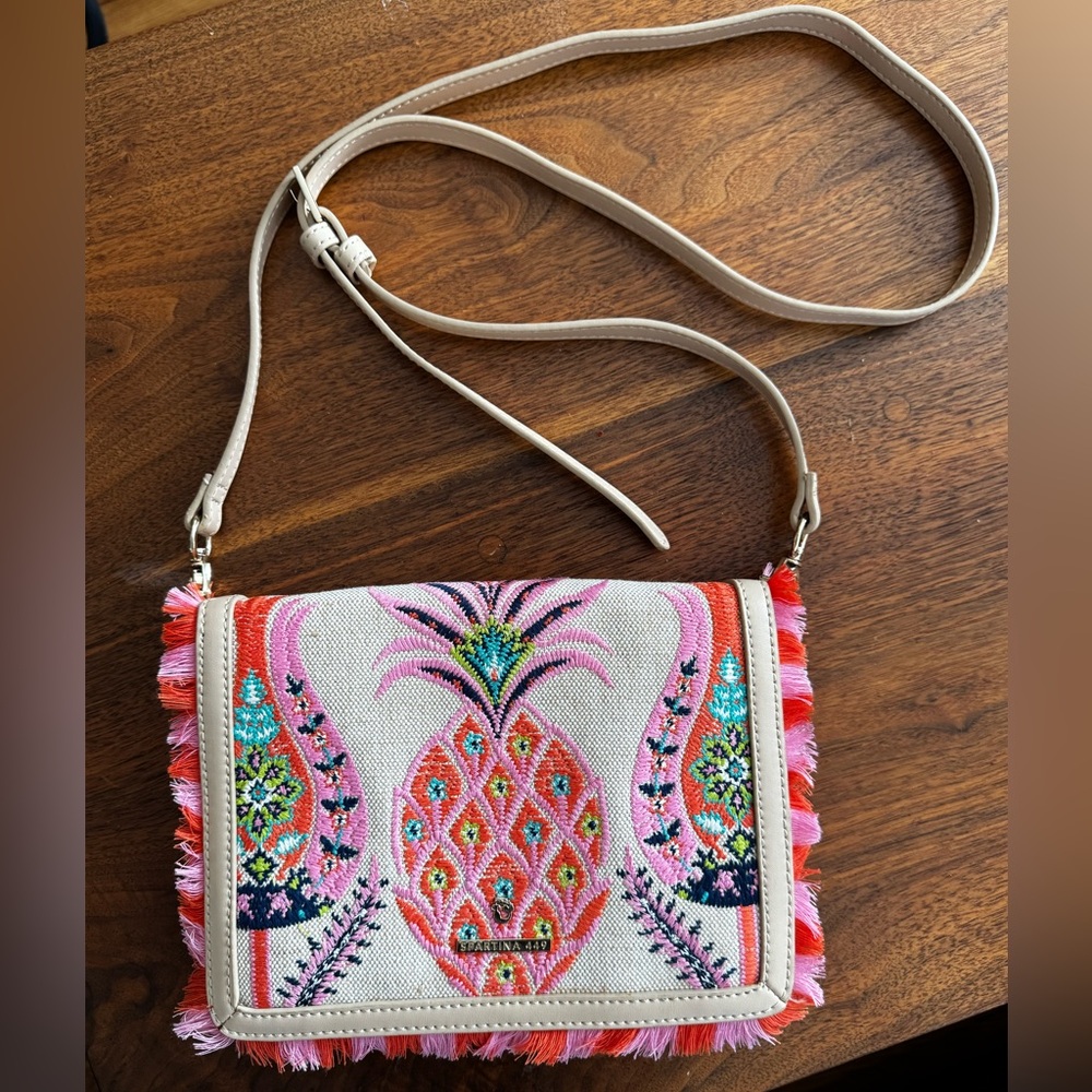 Kaia Clutch Crossbody by Spartina 449 Pineapple Embroidered linen Beach handbag